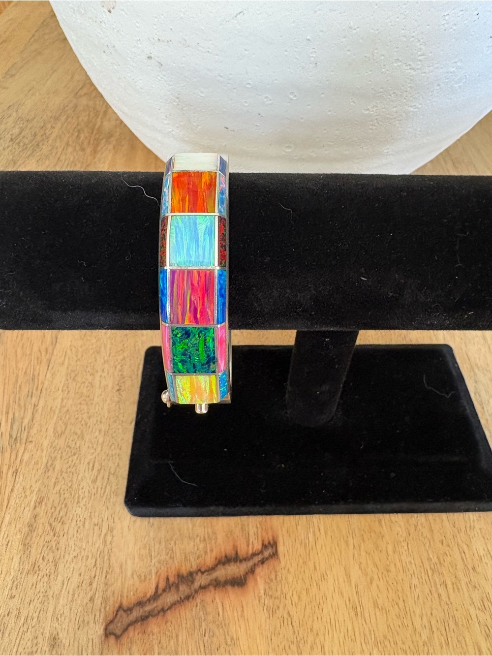 Sterling and Multi Color Fire Opal Bangle Bracelet
